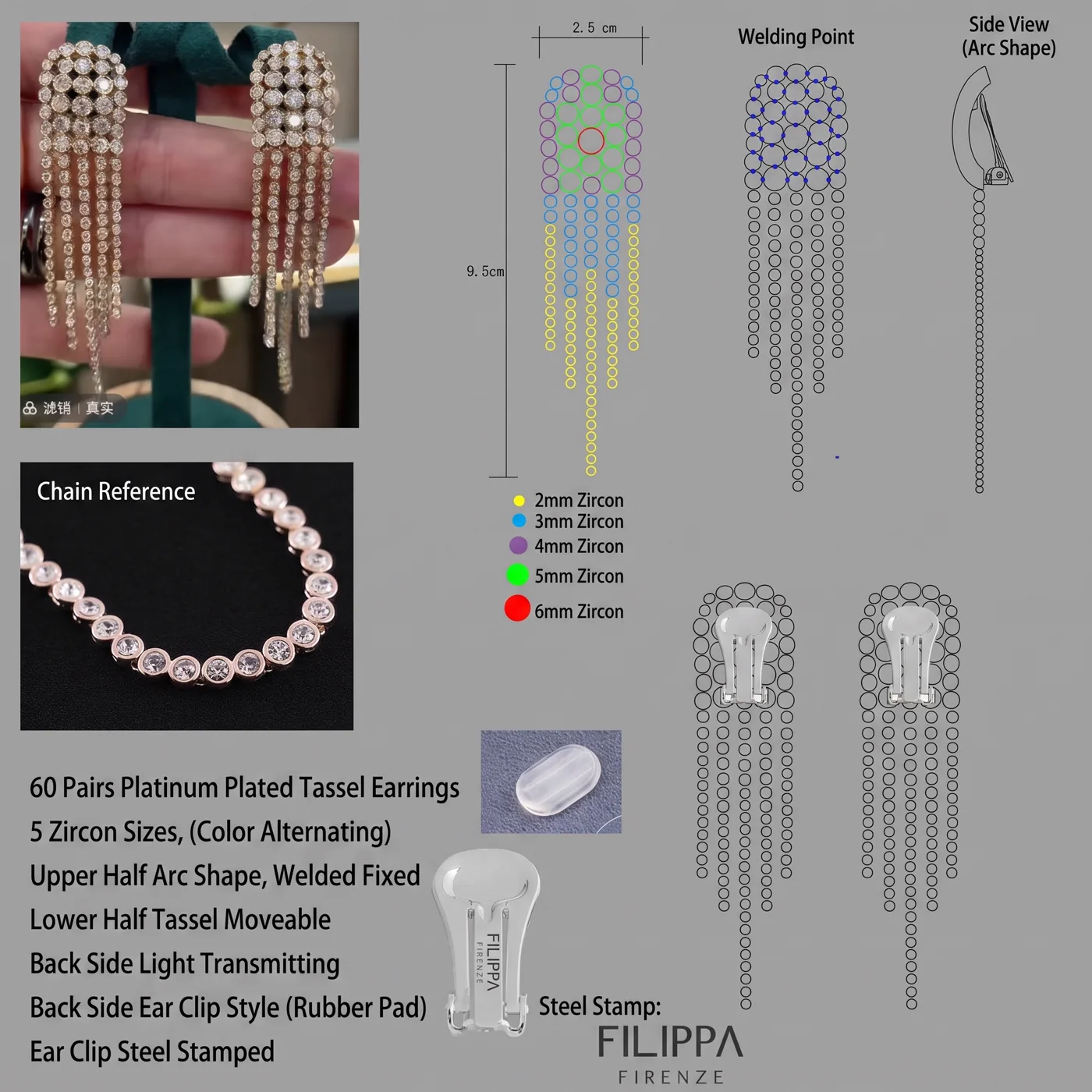 Earring construction reference for a custom jewelry case