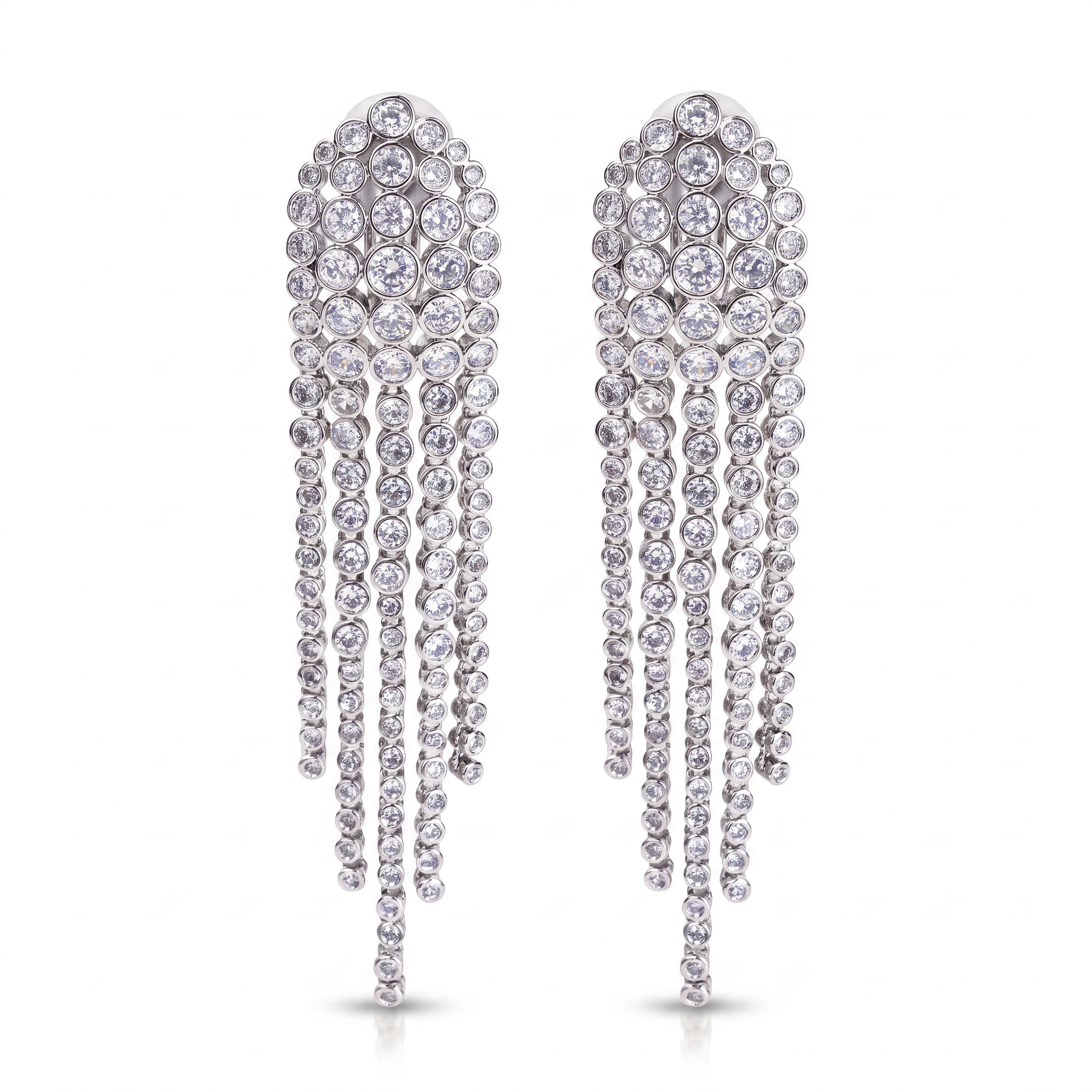 Finished silver-tone crystal tassel earrings